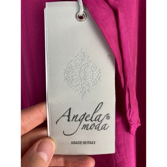 NWT Angela Moda Women's S Hot Pink 100% Silk Halter Maxi Dress Made in Italy - Picture 5 of 9